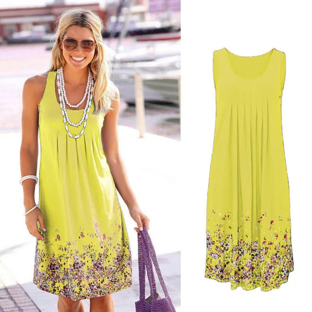 Sleeveless Floral Print Loose Beach Summer Dress