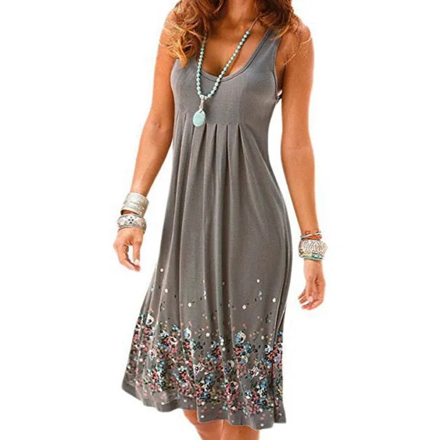 Sleeveless Floral Print Loose Beach Summer Dress