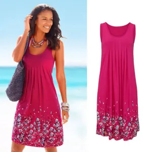 Sleeveless Floral Print Loose Beach Summer Dress