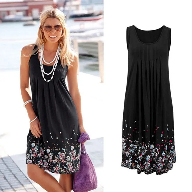 Sleeveless Floral Print Loose Beach Summer Dress