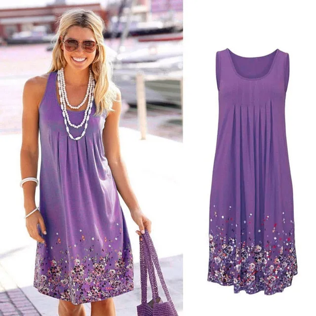 Sleeveless Floral Print Loose Beach Summer Dress