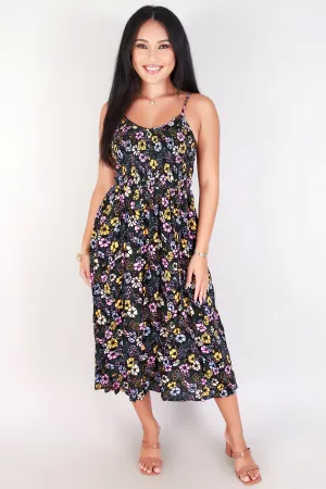 SMOCKED FLORAL MIDI DRESS