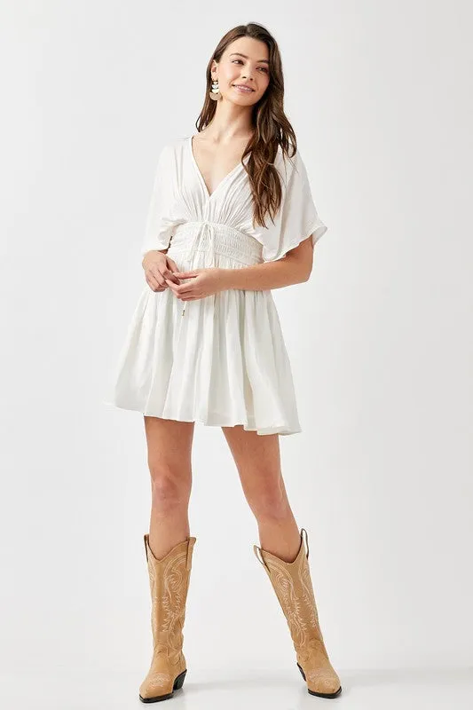Smocked Waist with Tassel Strap Dress, Mustard Seed