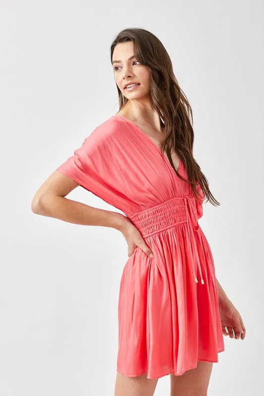 Smocked Waist with Tassel Strap Dress, Mustard Seed