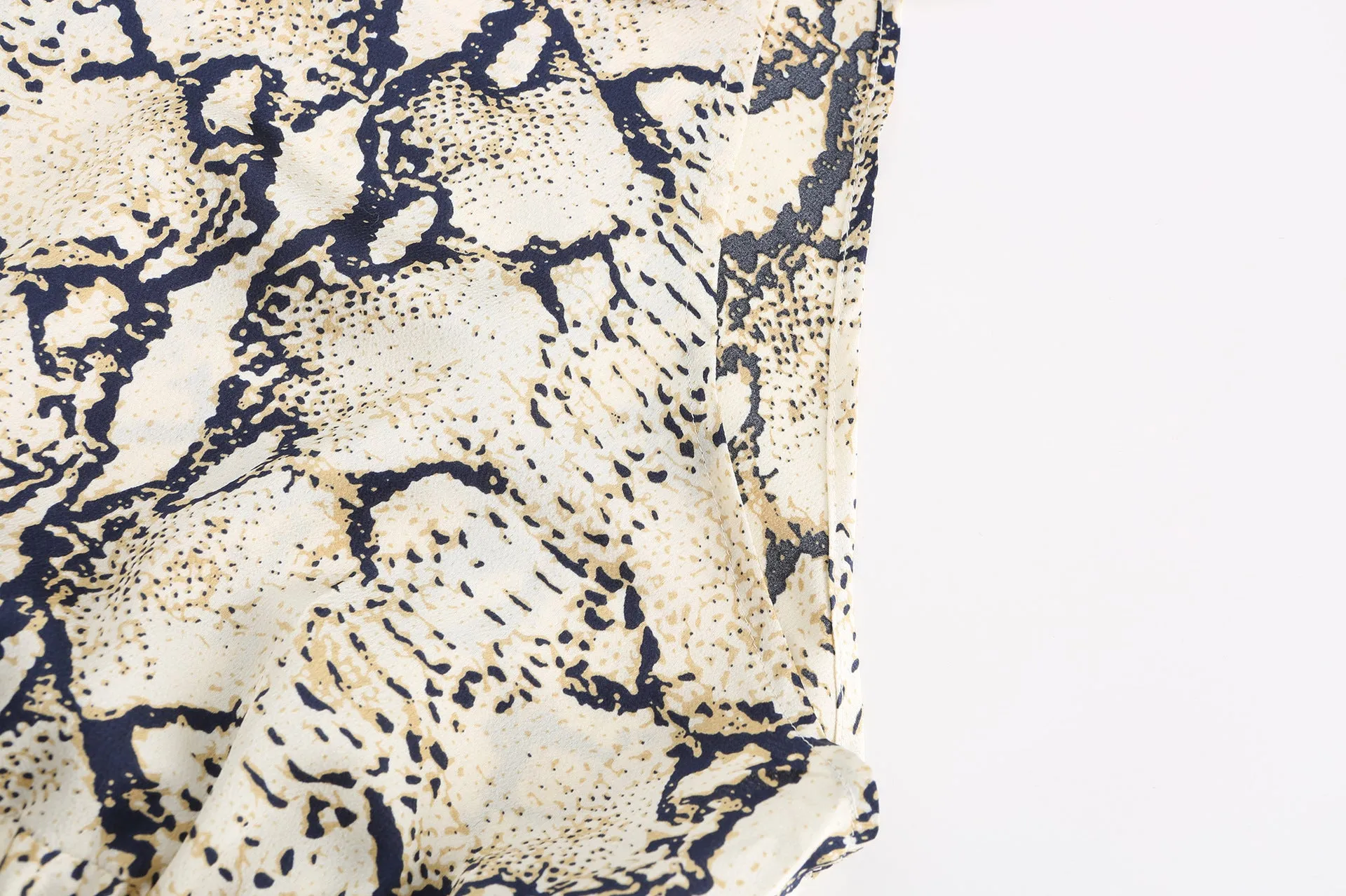 Snakeskin Grain Printed Halter Elastic Waist Split Maxi Dresses