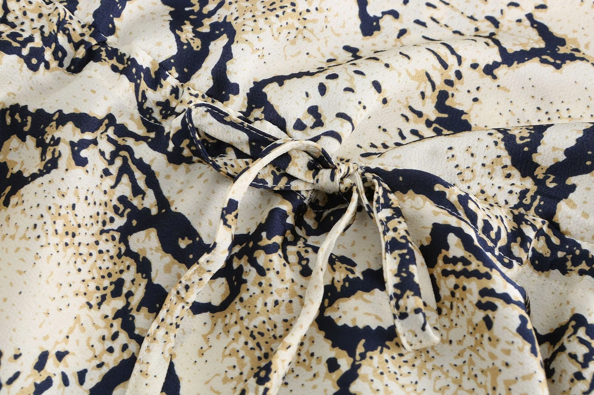 Snakeskin Grain Printed Halter Elastic Waist Split Maxi Dresses