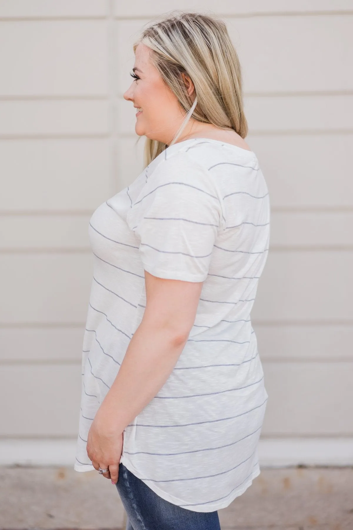 So Soft Striped Pocket Top- White & Grey