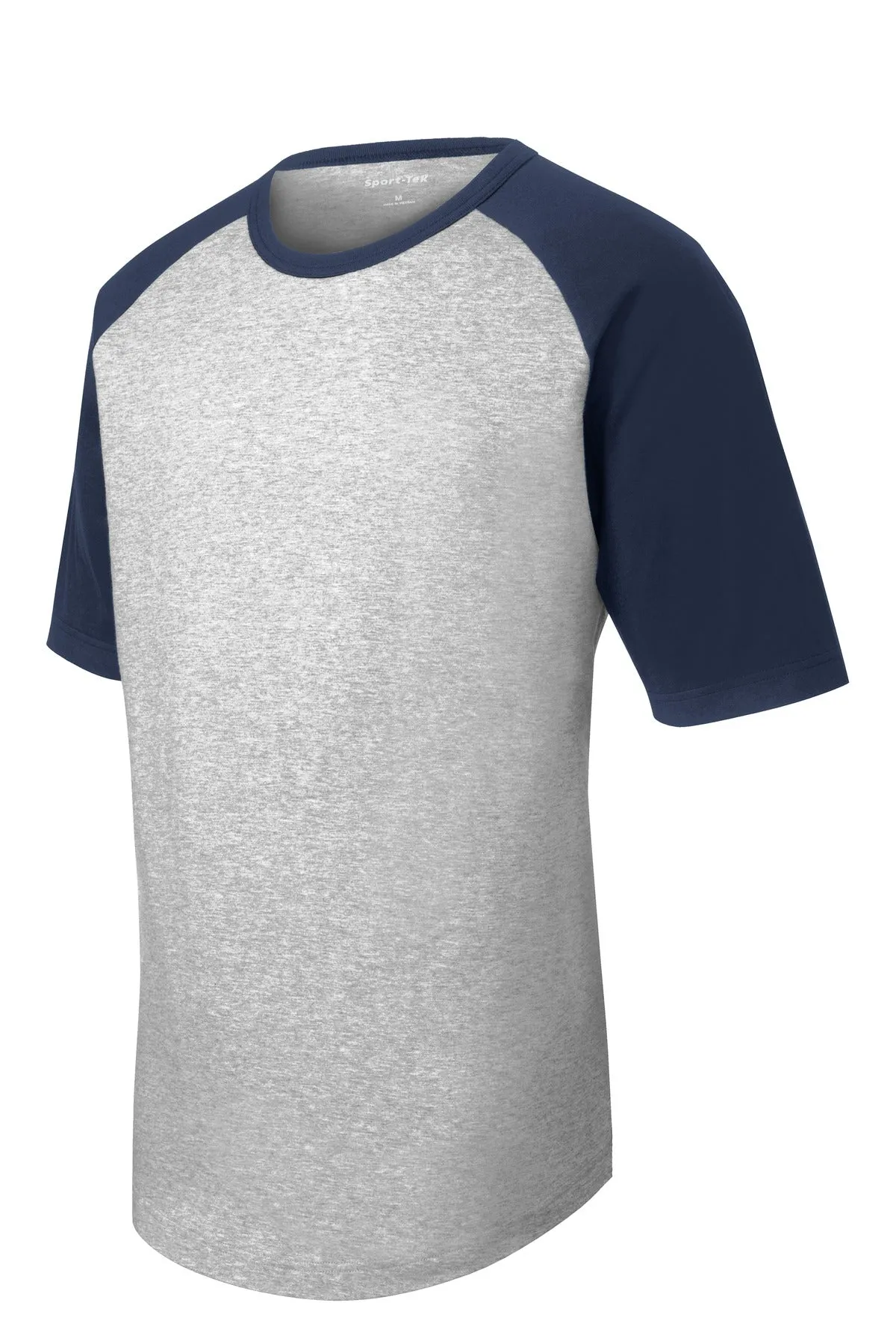Sport-Tek Short Sleeve Colorblock Raglan Jersey. T201 Heather Grey/ Navy