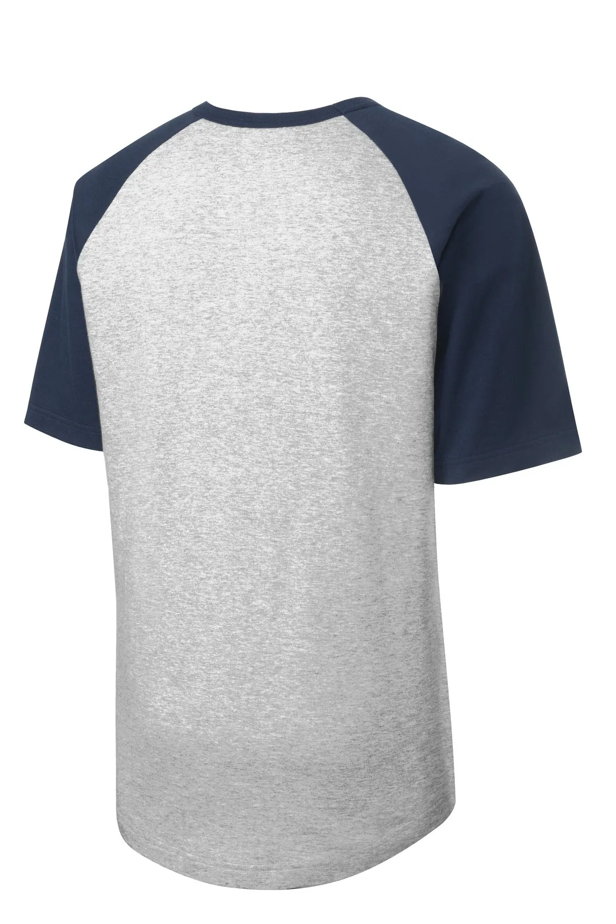 Sport-Tek Short Sleeve Colorblock Raglan Jersey. T201 Heather Grey/ Navy