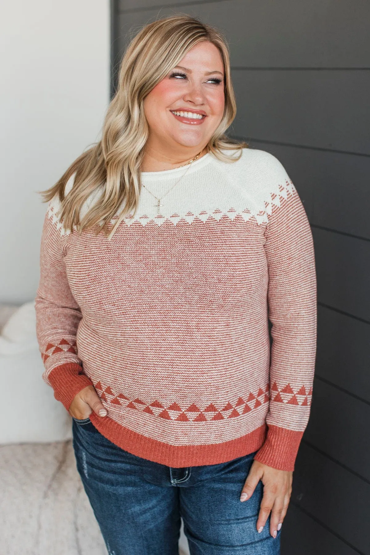 Stay Here Awhile Knit Sweater- Light Rust