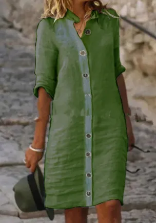 Stella - Elegant casual women's midi button-down dress