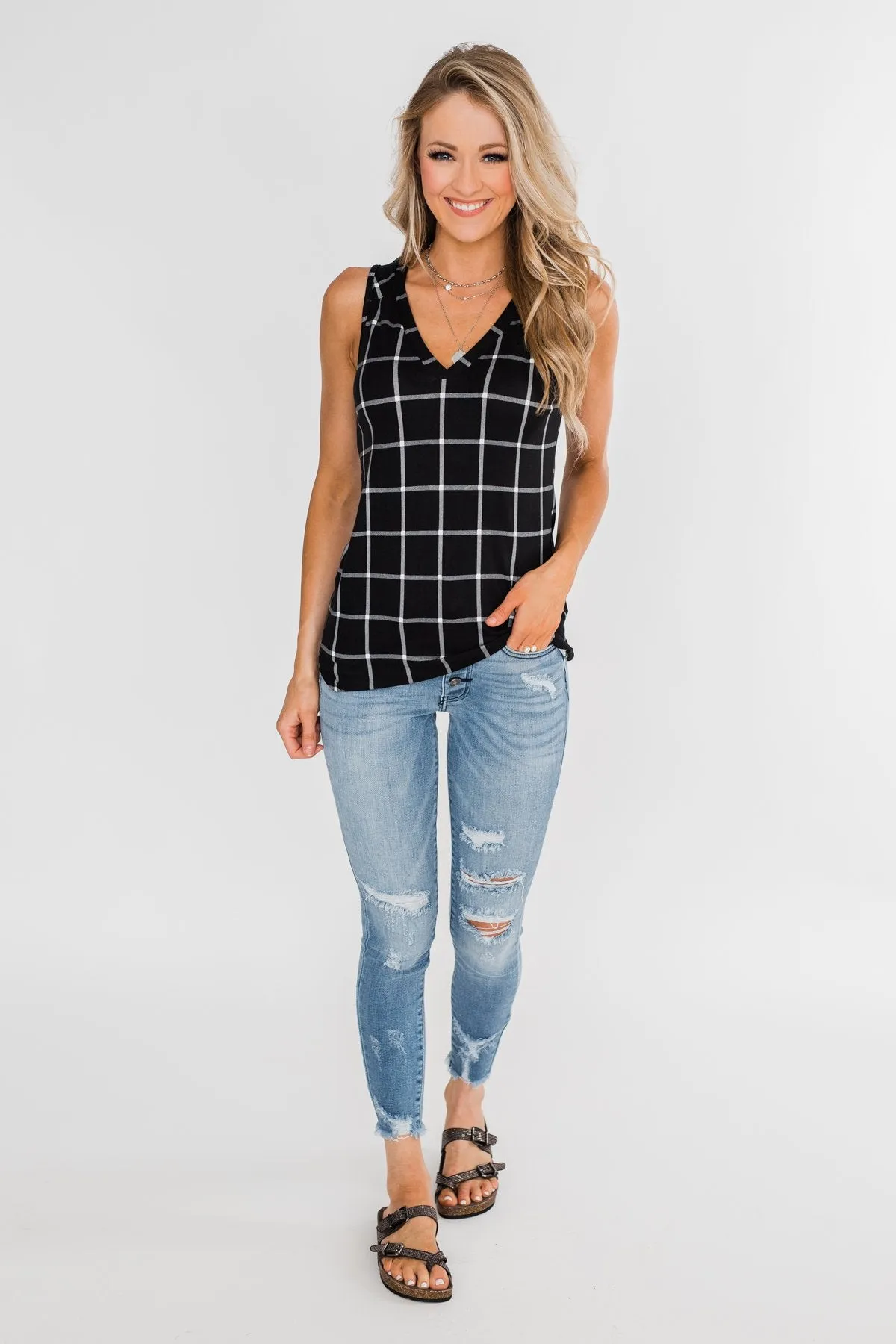 Step to the Beat Graph Striped Tank Top- Black