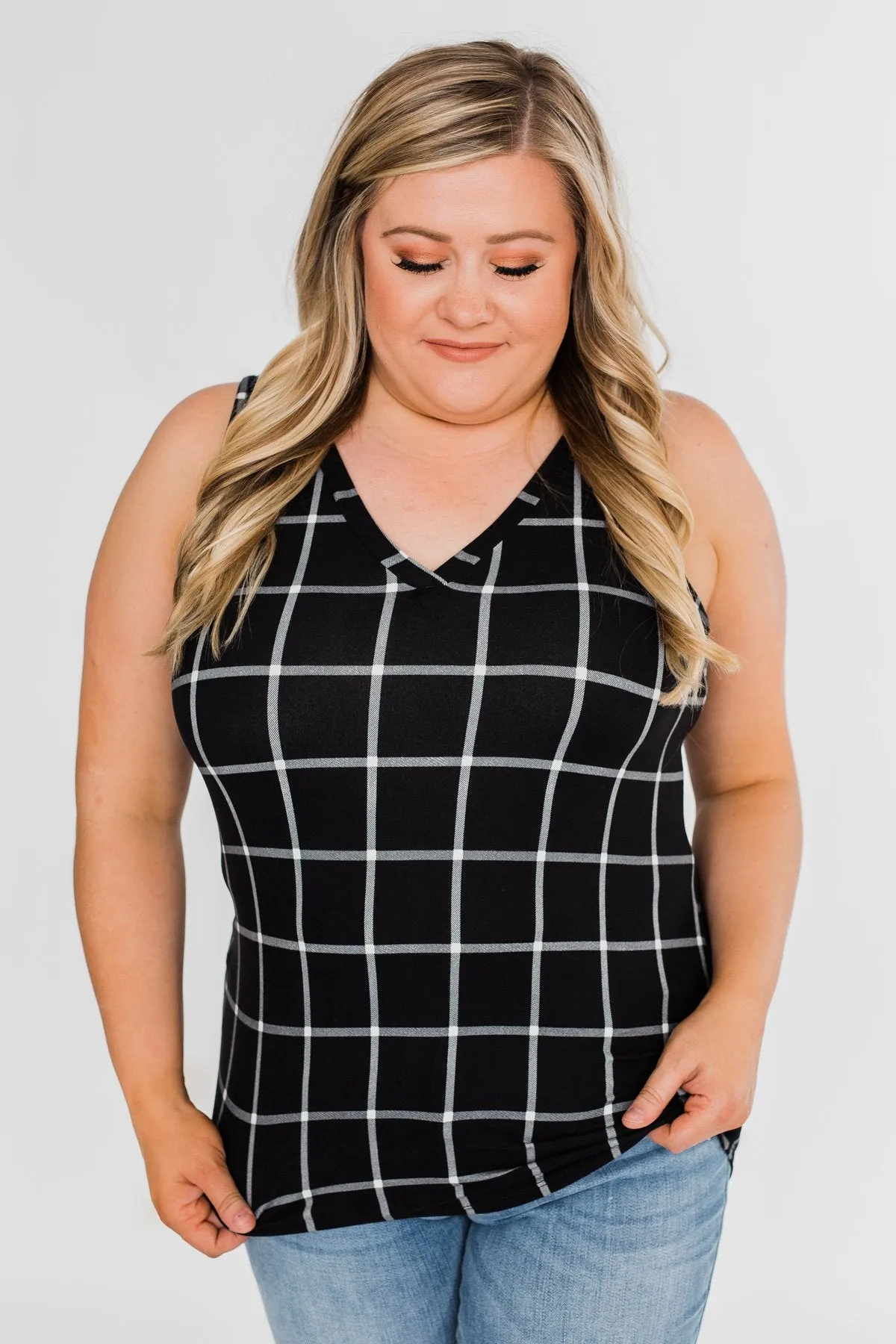 Step to the Beat Graph Striped Tank Top- Black