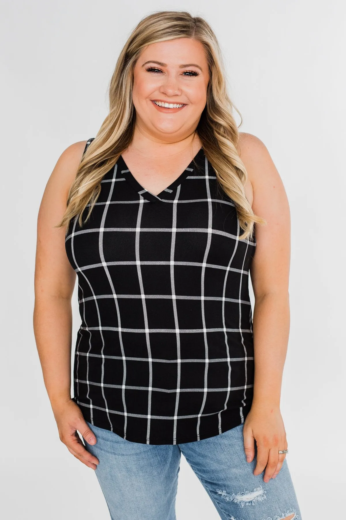 Step to the Beat Graph Striped Tank Top- Black