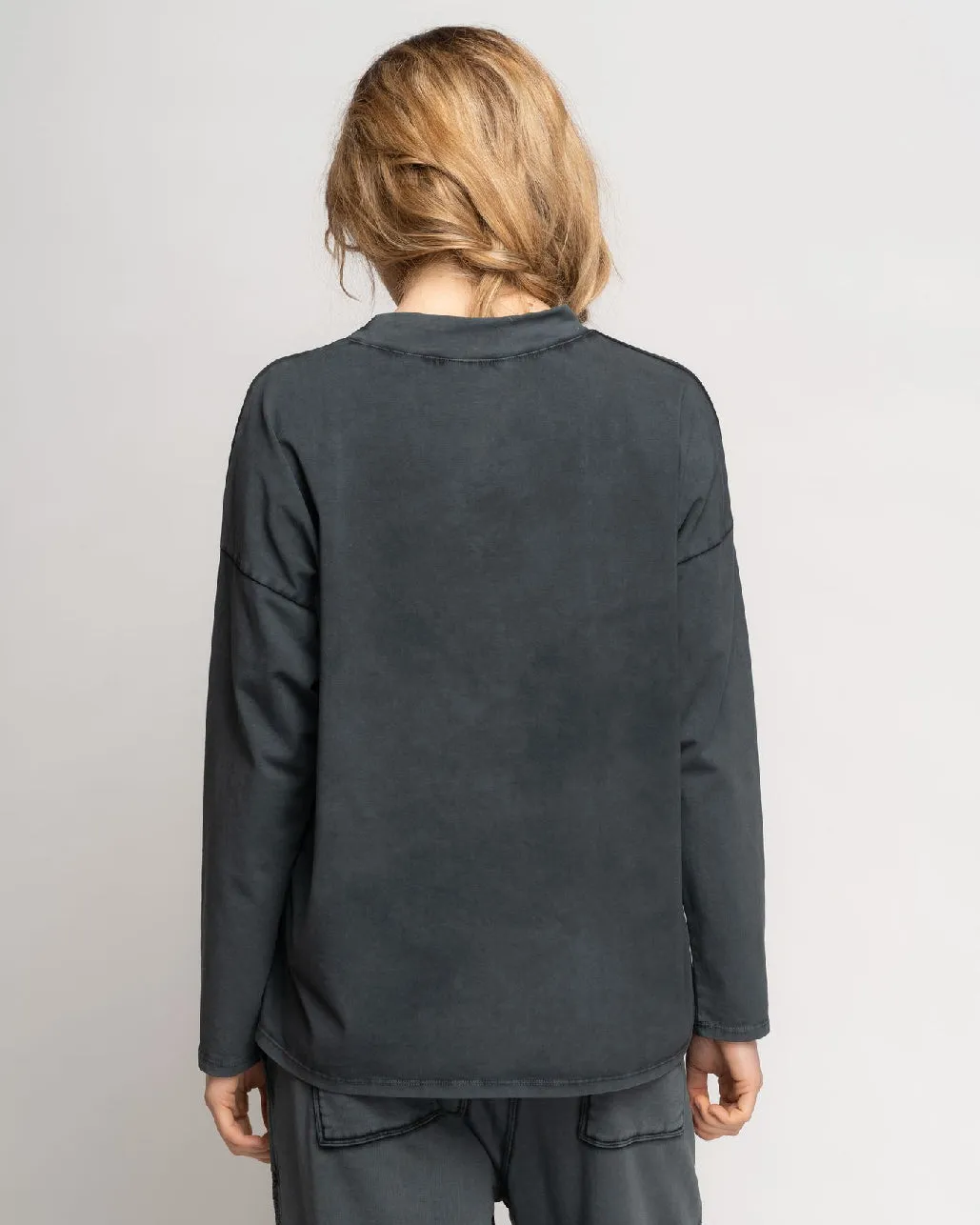 Stonewash Loose Fit Long Sleeve Mock Tee