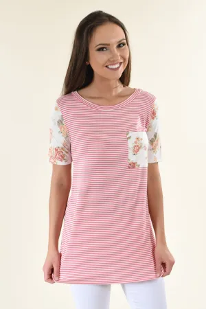 Strawberry & White Floral Pocket Top