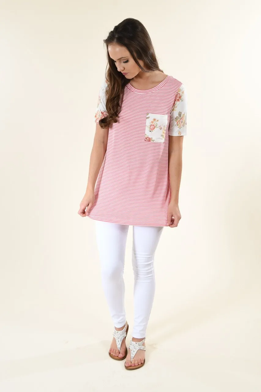 Strawberry & White Floral Pocket Top