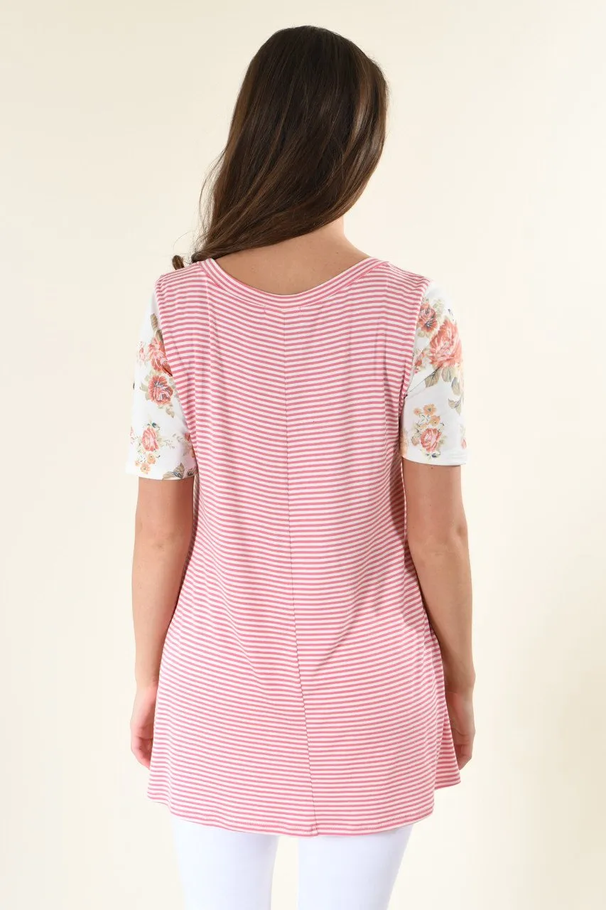 Strawberry & White Floral Pocket Top