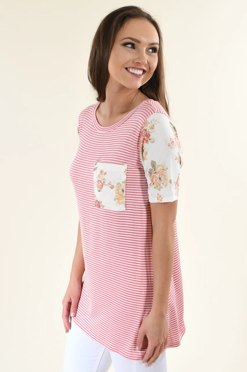 Strawberry & White Floral Pocket Top