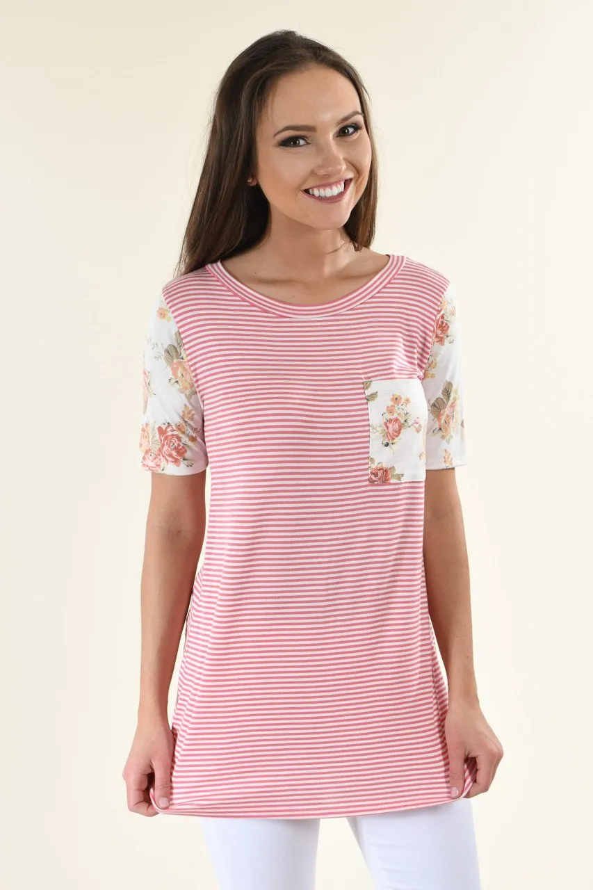 Strawberry & White Floral Pocket Top