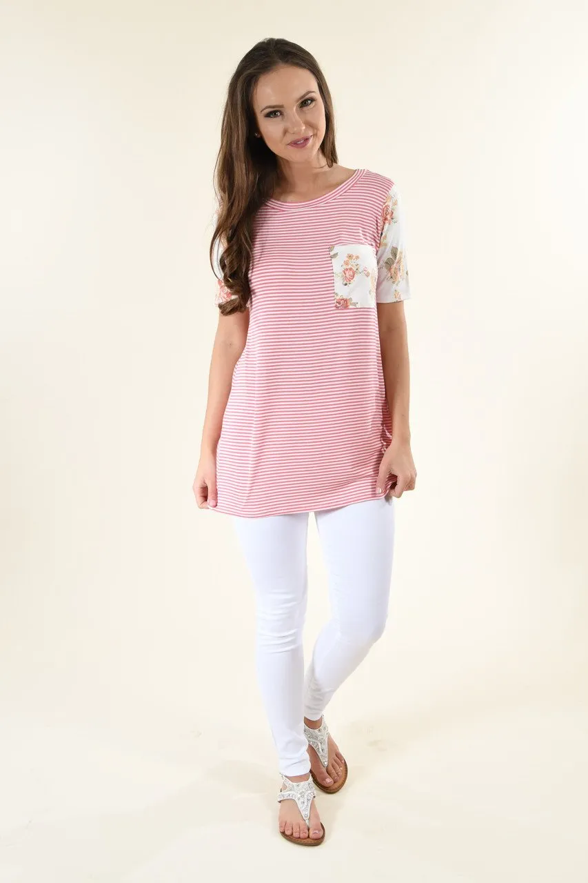 Strawberry & White Floral Pocket Top