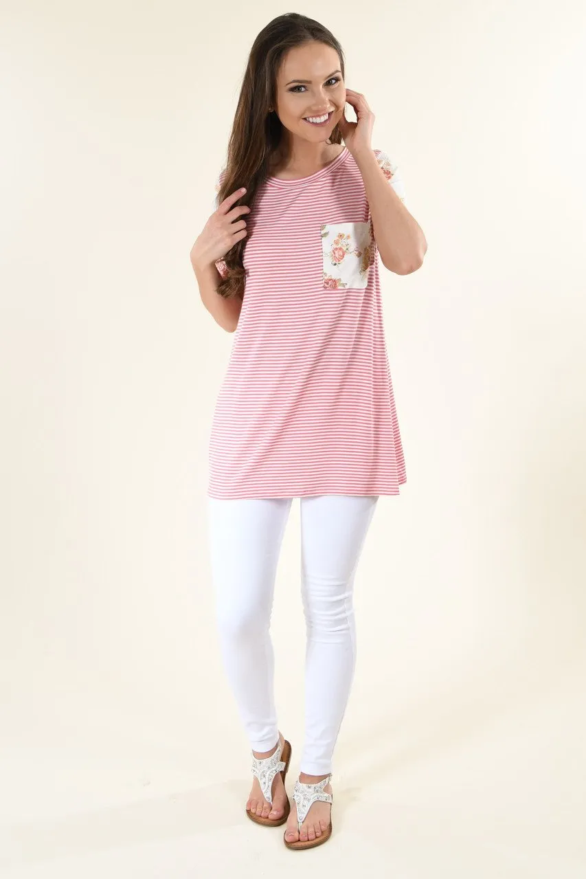 Strawberry & White Floral Pocket Top