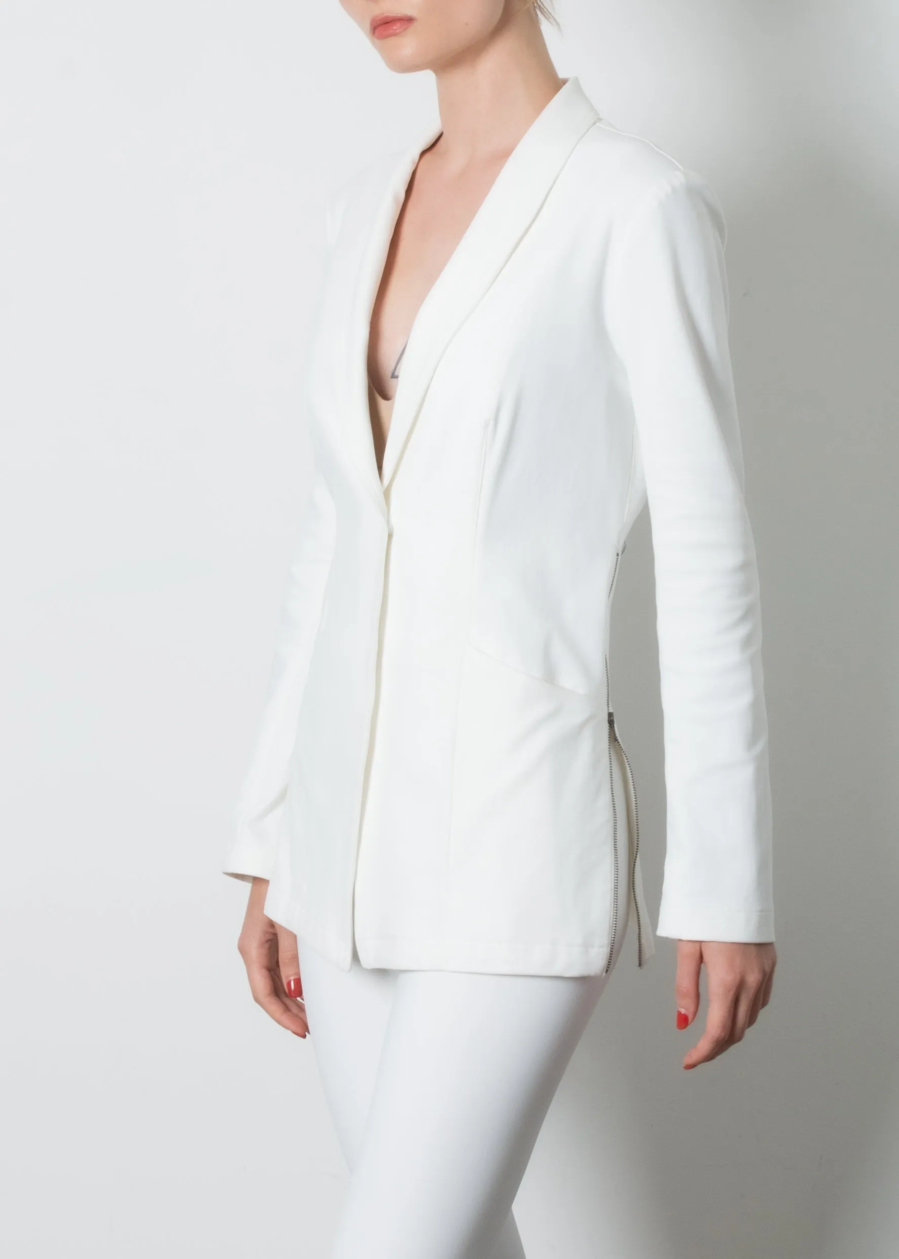 Stretch Shawl Collar Blazer with Zipper - TAMARA CORE