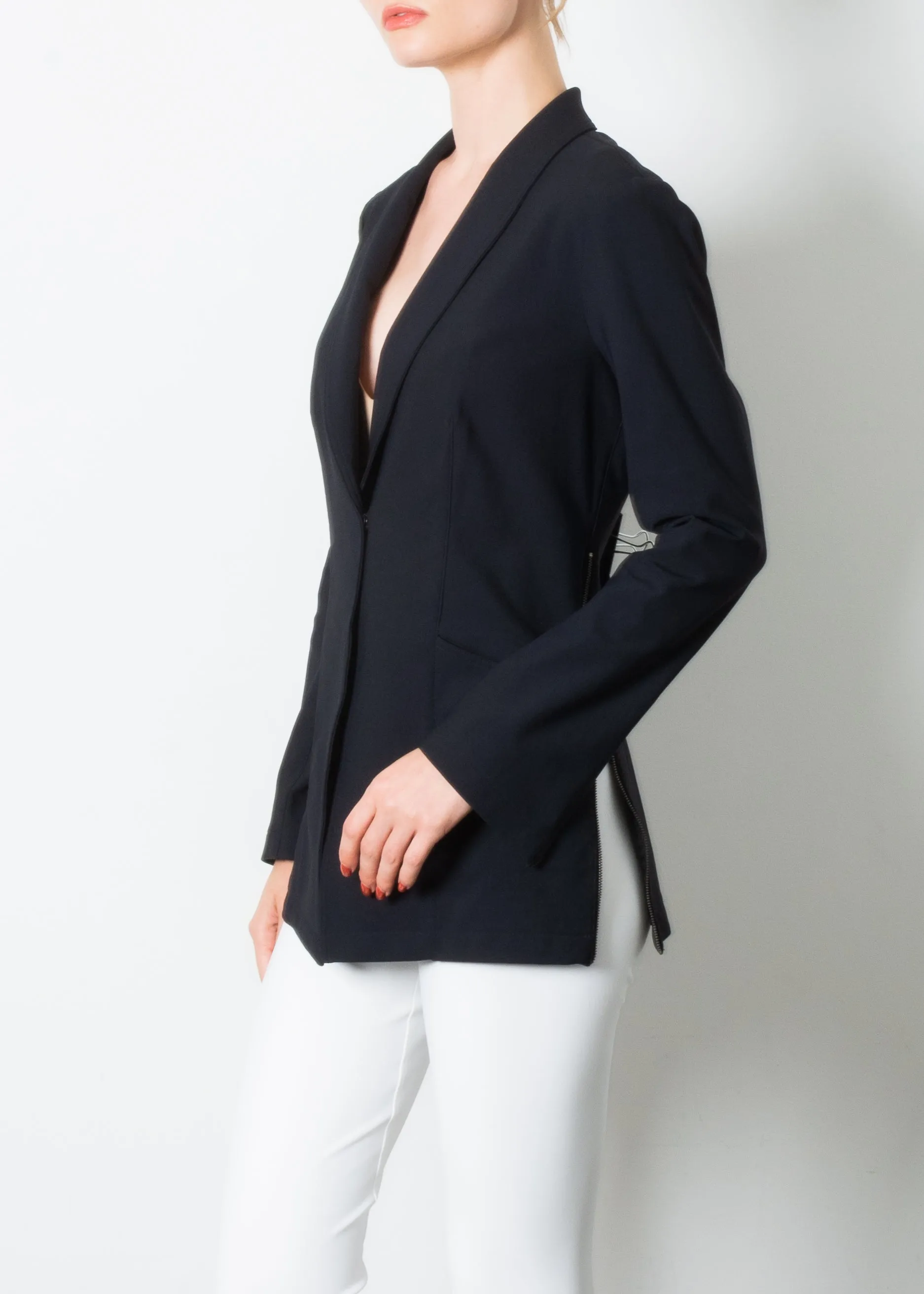 Stretch Shawl Collar Blazer with Zipper - TAMARA CORE