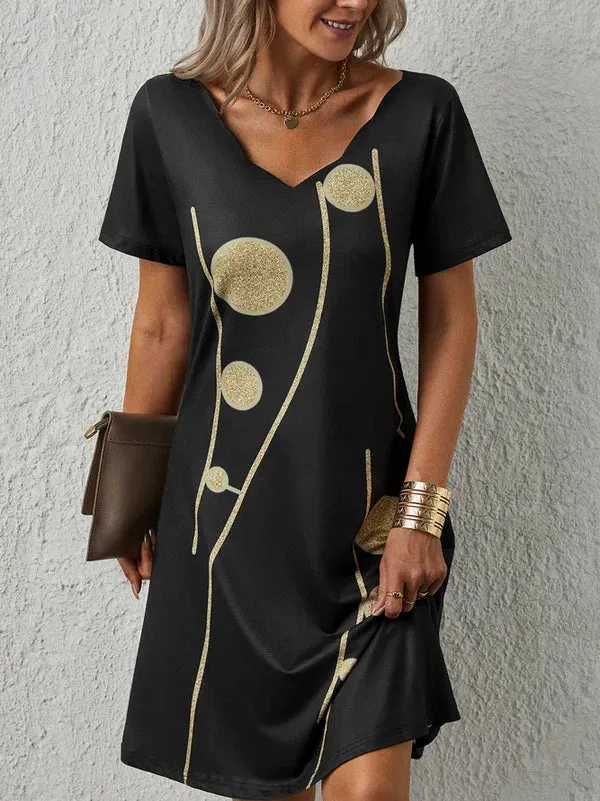 Suki - casual knit dress with V-neck and short sleeves