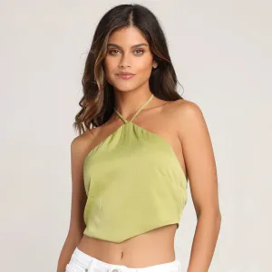 Summer Outings Light Green Halter Tie-Back Sleeveless Top