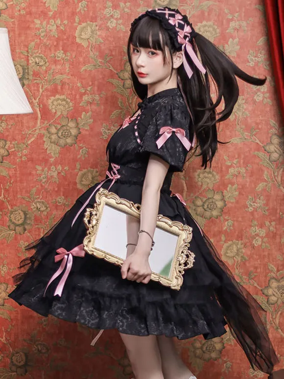 Sweet Lolita Dress Polyester Short Sleeves Dress