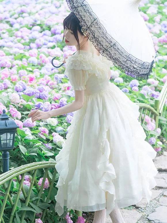 Sweet Lolita Dress Polyester Short Sleeves Ruffles Dress Sweet Lolita Dress