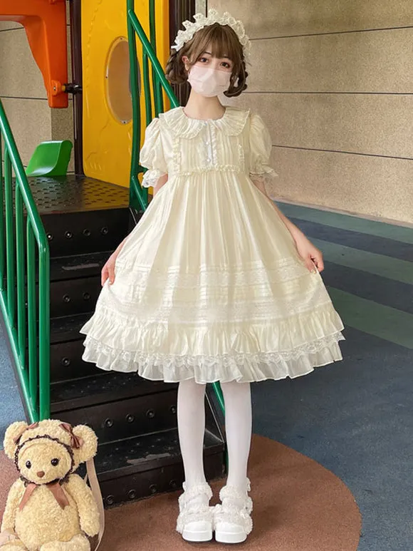 Sweet Lolita Dress Polyester Short Sleeves Sweet Dress
