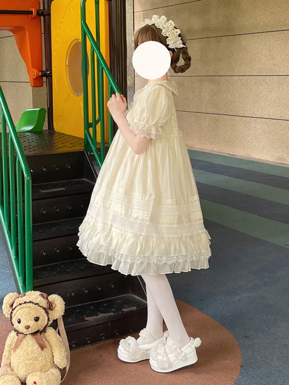 Sweet Lolita Dress Polyester Short Sleeves Sweet Dress