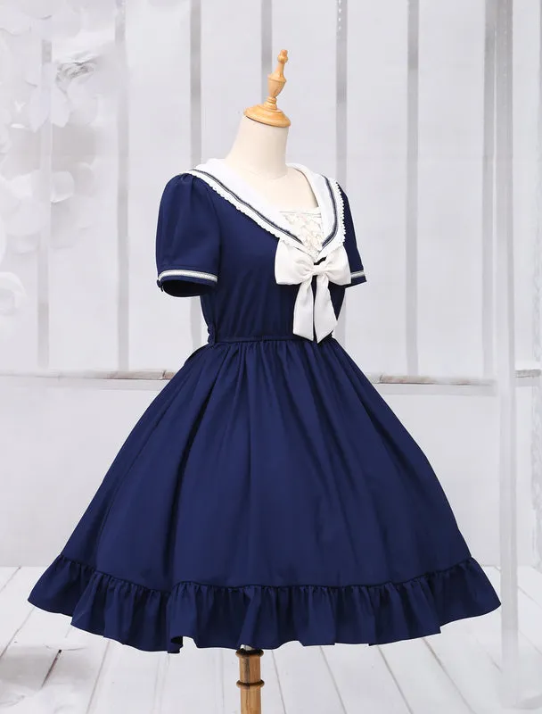 Sweet Lolita Dress Sailor Style Girl Asibuto Penta OP Lolita One Piece Dress 