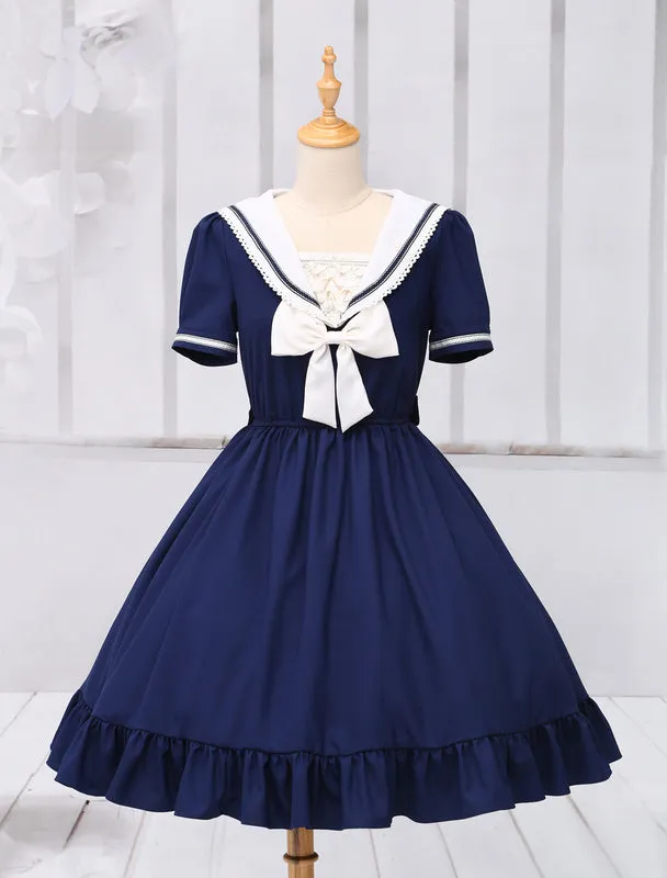Sweet Lolita Dress Sailor Style Girl Asibuto Penta OP Lolita One Piece Dress 