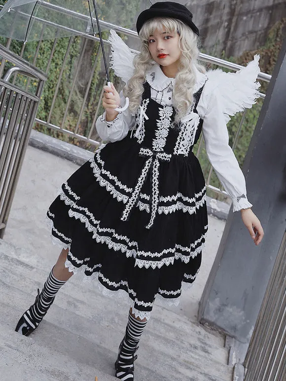 Sweet Lolita JSK Dress Sleeveless Lace Bowknot Red Lolita Jumper Skirt