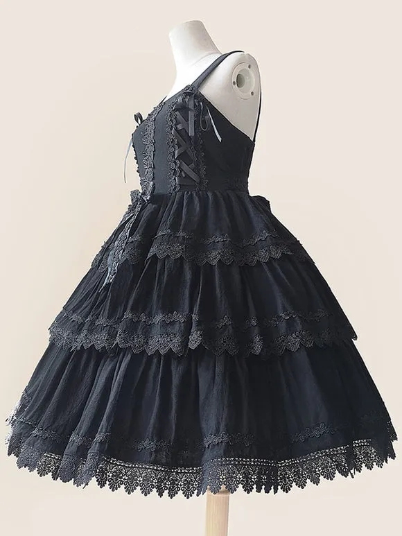 Sweet Lolita JSK Dress Sleeveless Lace Bowknot Red Lolita Jumper Skirt