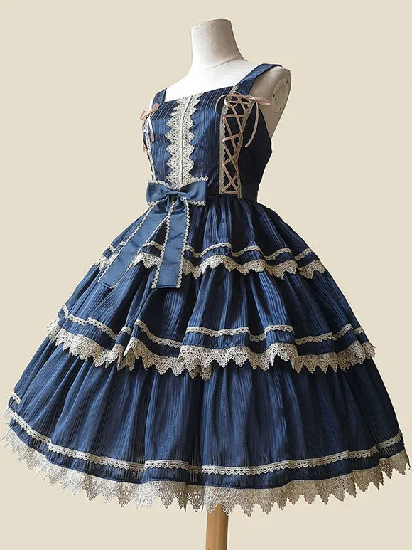 Sweet Lolita JSK Dress Sleeveless Lace Bowknot Red Lolita Jumper Skirt