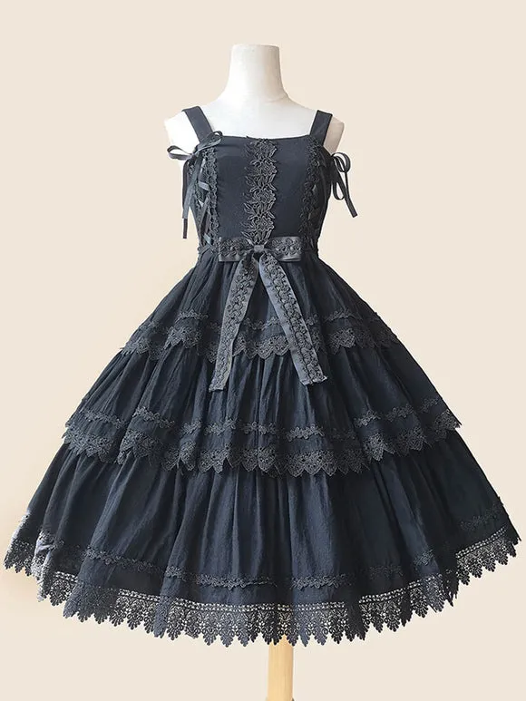 Sweet Lolita JSK Dress Sleeveless Lace Bowknot Red Lolita Jumper Skirt