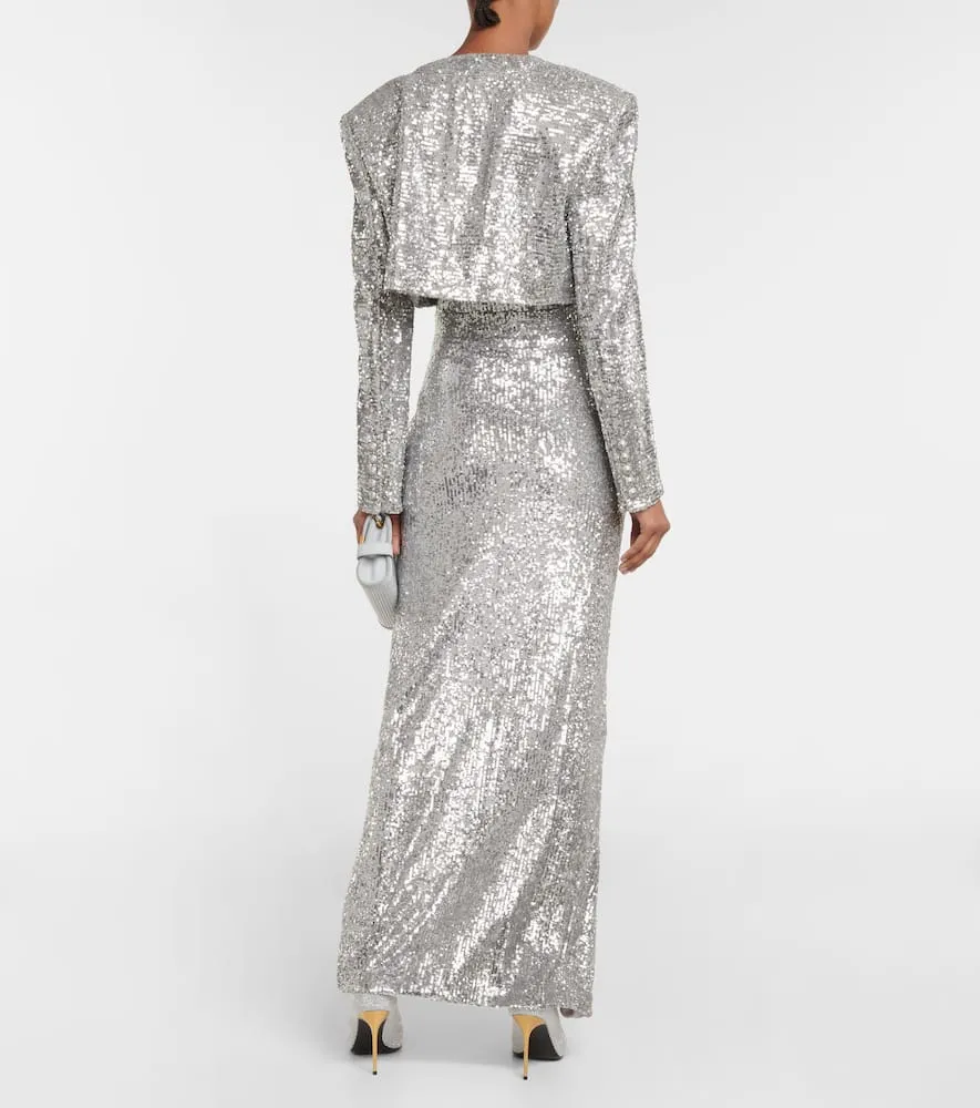 TAMMY CROPPED SEQUINED BLAZER IN SLIVER