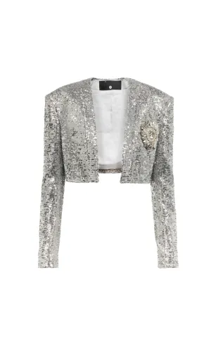 TAMMY CROPPED SEQUINED BLAZER IN SLIVER
