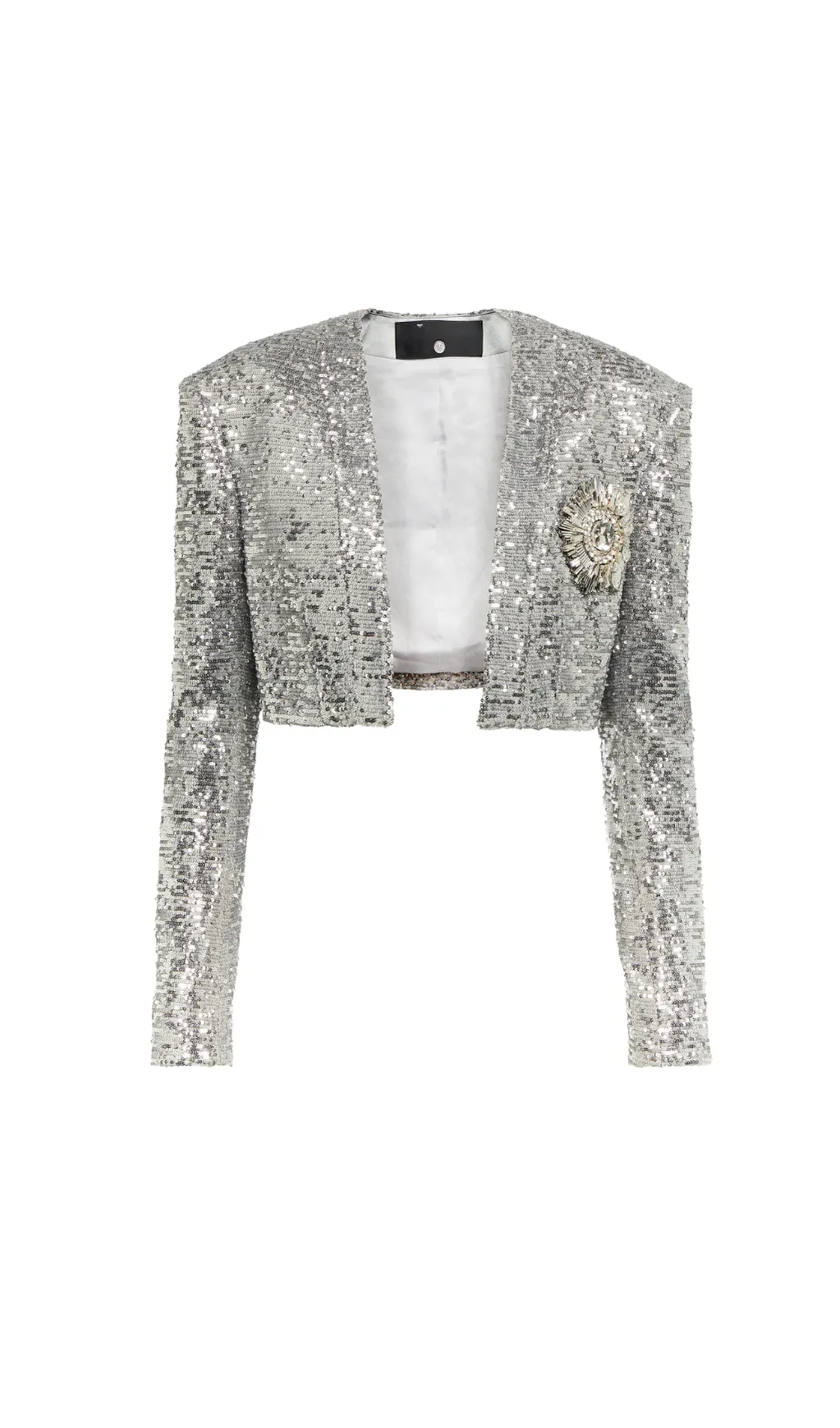 TAMMY CROPPED SEQUINED BLAZER IN SLIVER