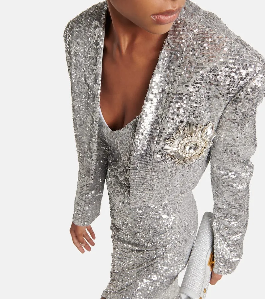 TAMMY CROPPED SEQUINED BLAZER IN SLIVER