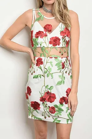 TANYA CROCHET MESH FLORAL DRESS