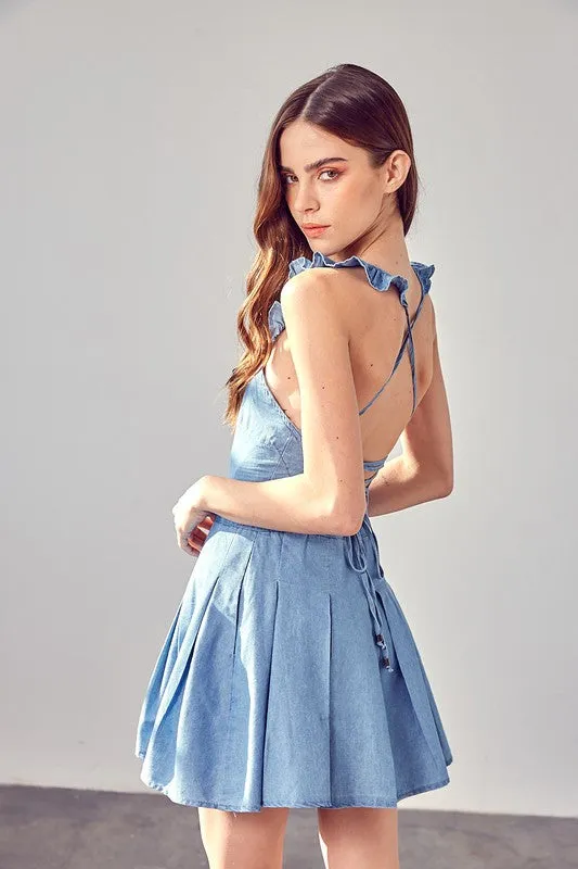TATI A LINE OPEN CROSS BACK MINI DRESS