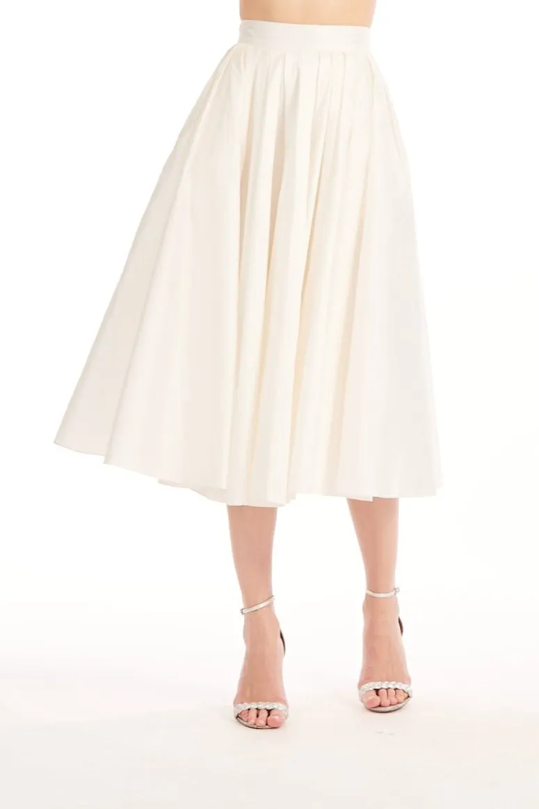 TEA LENGTH PLEATED SOFT TAFFETA MIDI SKIRT BLACK