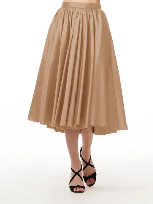TEA LENGTH PLEATED SOFT TAFFETA MIDI SKIRT SUNTAN