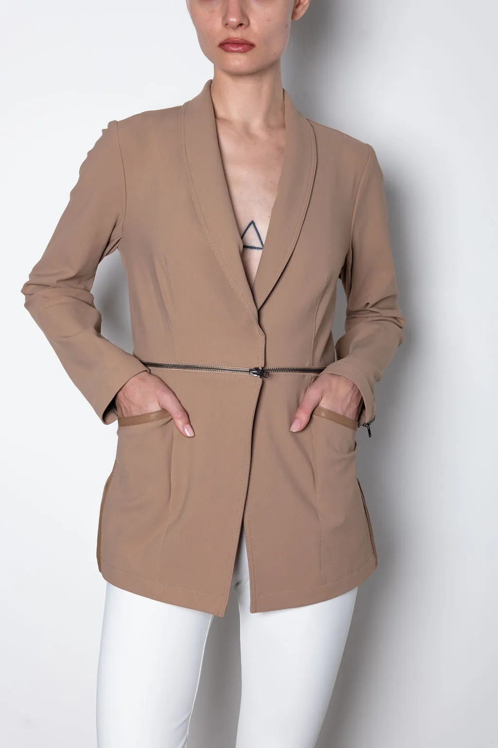 Tech Stretch Shawl Collar Zip Off Blazer - THUNDRA