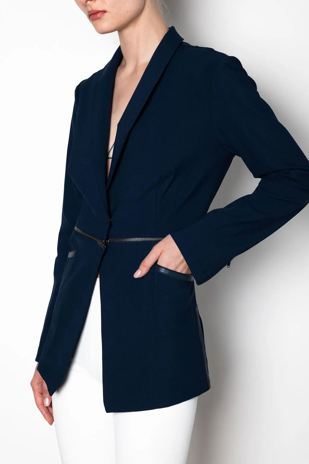 Tech Stretch Shawl Collar Zip Off Blazer - THUNDRA